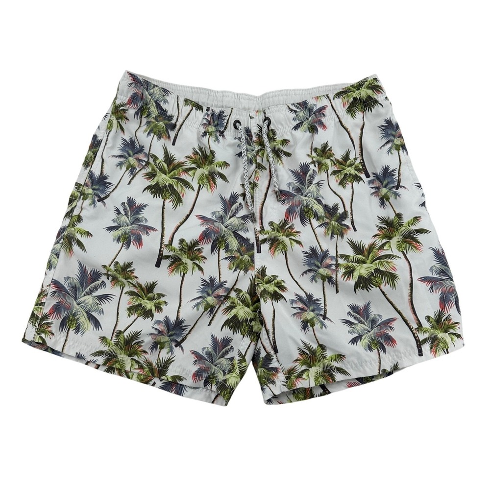 Island Haze Swim Trunks White Tropical Palm Tree Print Board Shorts Swim Mens XL